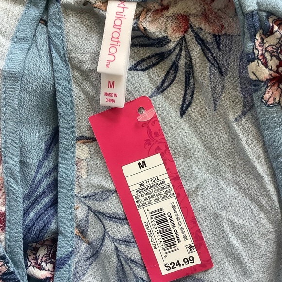 WT Xhilaration Sleeveless Indigo Blue Floral Dress M Corset Front Keyhole Back - Picture 8 of 8